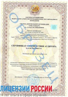 Образец сертификата соответствия аудитора №ST.RU.EXP.00006174-3 Кизляр Сертификат ISO 22000